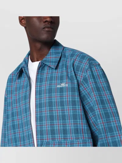 Awake Ny Zip Up Overshirt With Logo And Pockets In Blue