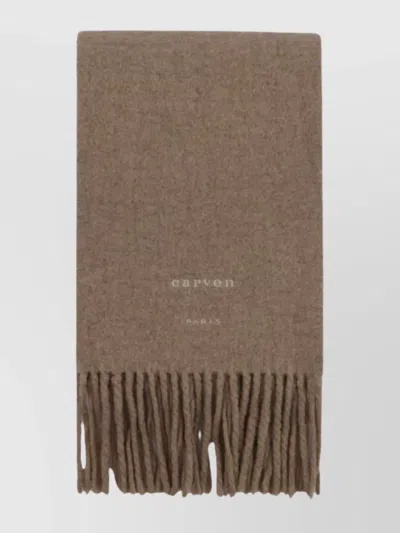 Carven Luxurious Wool Scarf Fringed Edges In Brown