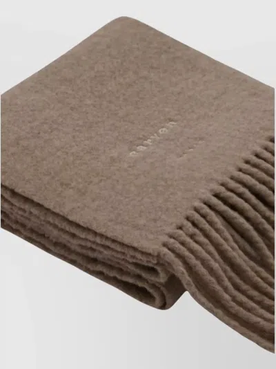 Carven Luxurious Wool Scarf Fringed Edges In Brown