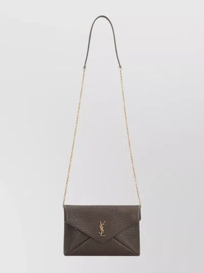 Saint Laurent Leather Shoulder Bag Chain Strap In Brown