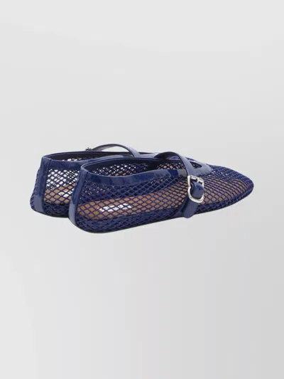 Alaïa Alaia Women Mesh Ballet Flats With Patent Leather Profile In Blue