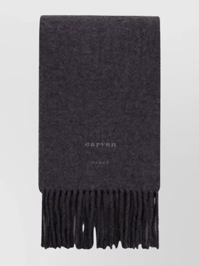 Carven Luxurious Wool Scarf Featuring Fringed Edges In Black