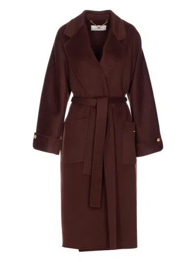 Elisabetta Franchi Coat Made Of Wool Blend Fabric In Brown