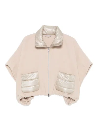 Herno Resort Poncho In Wool And Cashemre With Ultralight Nylon Details In Neutral