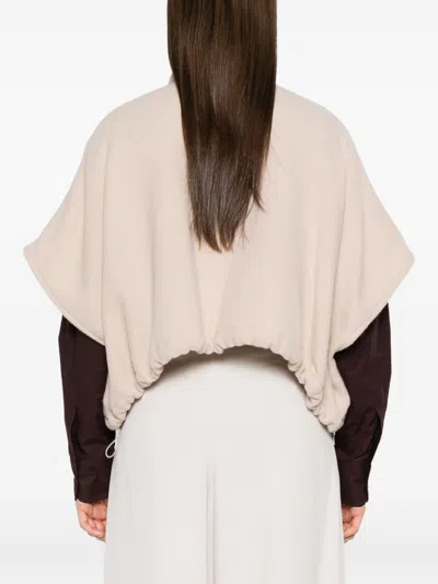 Herno Resort Poncho In Wool And Cashemre With Ultralight Nylon Details In Neutral