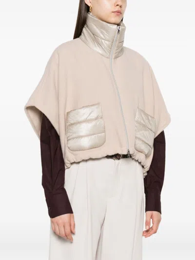 Herno Resort Poncho In Wool And Cashemre With Ultralight Nylon Details In Neutral