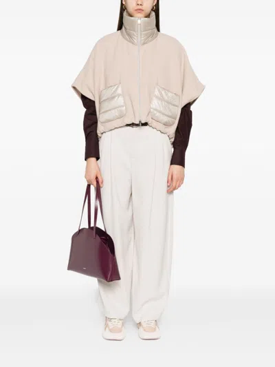 Herno Resort Poncho In Wool And Cashemre With Ultralight Nylon Details In Neutral