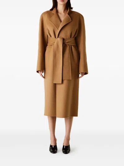 Khaite Single-breasted Belted Coat In Brown