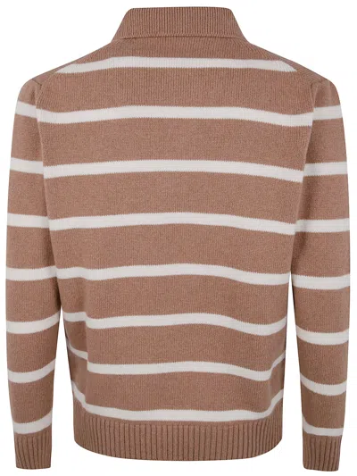 Lardini Striped Knit Polo Sweater For Men In Brown