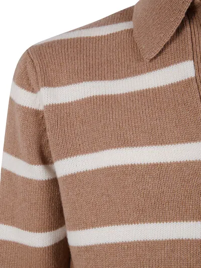Lardini Striped Knit Polo Sweater For Men In Brown