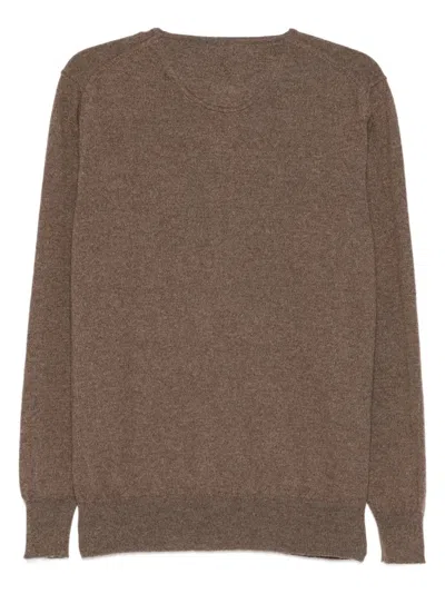 Lardini Crewneck Sweater With Ribbed Cuffs Size M In Brown