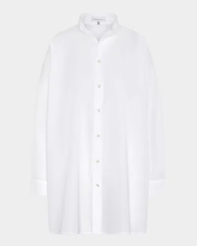Eskandar Slim A-line Two Collar Shirt With Step Insert (long Length) In White