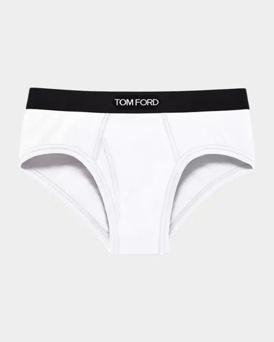 Tom Ford Men's Jacquard Logo Cotton Briefs In White