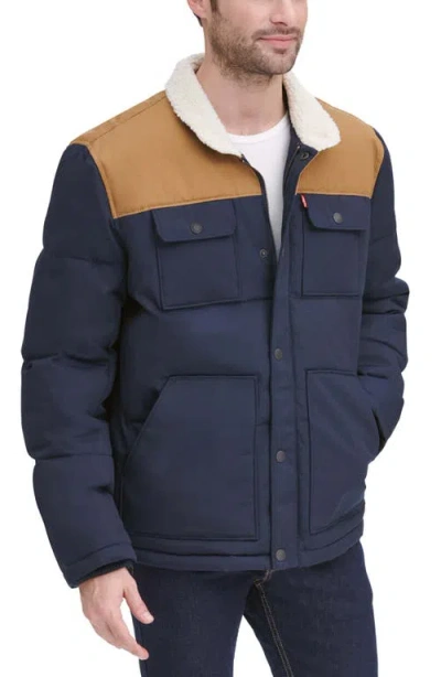 Levi's Woodsman High Pile Fleece Puffer Jacket In Blue