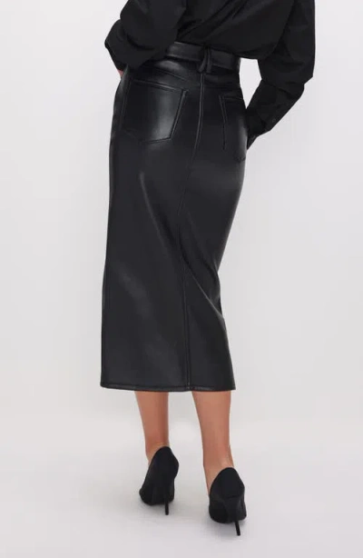 Good American Faux Leather Slit Front Midi Skirt In Black
