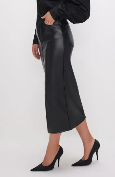 Good American Faux Leather Slit Front Midi Skirt In Black