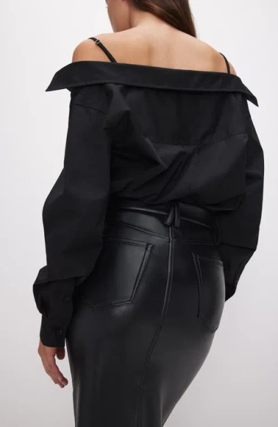 Good American Faux Leather Slit Front Midi Skirt In Black