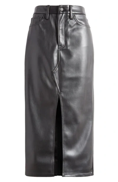 Good American Faux Leather Slit Front Midi Skirt In Black
