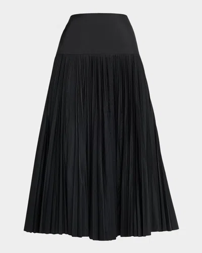 Maison Common Pleated Poly Taffeta Midi Skirt In Black