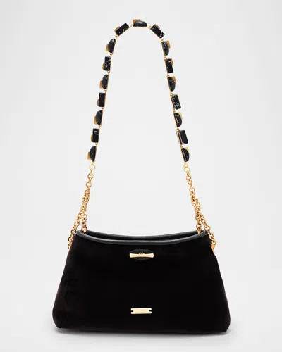 Cult Gaia Kiraz Mini Stone-embellished Velvety Shoulder Bag In Black