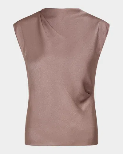Vince Satin Draped Cowl-neck Top In Brown