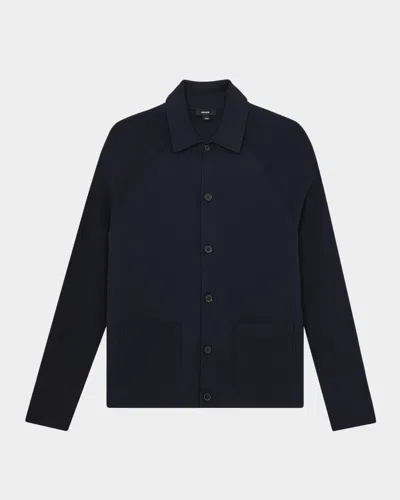 Reiss Men's Fitzgerald Ribbed-sleeve Button-down Shirt In Blue