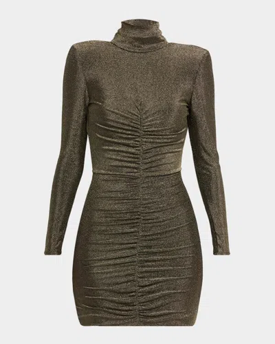 Et Ochs Luna Ruched Open-back Metallic Mini Dress In Green
