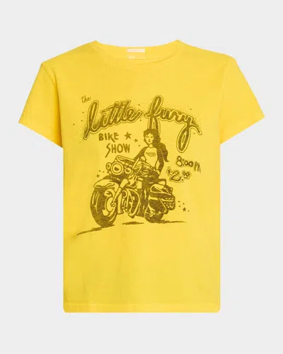 Mother Womens The Boxy Goodie Goodie Graphic-print Cotton-jersey T-shirt Little Fury In Yellow