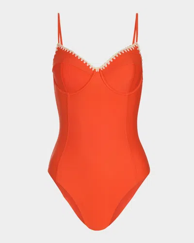 Ramy Brook Addisyn Embroidered Underwire One-piece Swimsuit In Orange