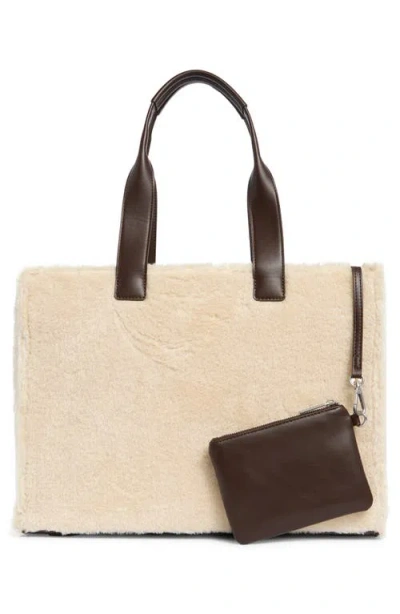 Bcbg Whipstitch Faux Shearling Tote Bag With Pouch