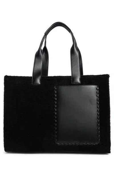 Bcbg Whipstitch Faux Shearling Tote Bag With Pouch In Black