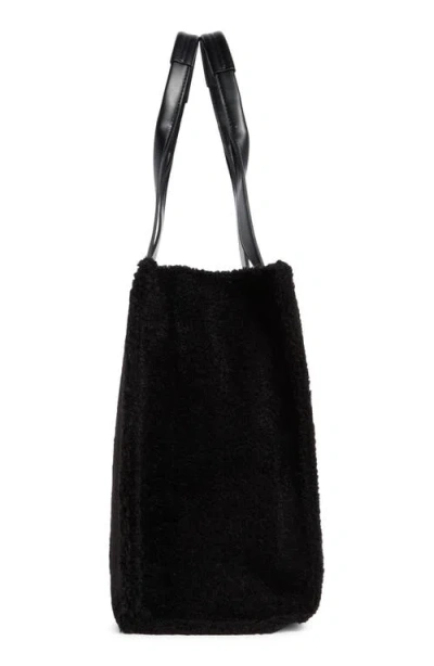 Bcbg Whipstitch Faux Shearling Tote Bag With Pouch In Black