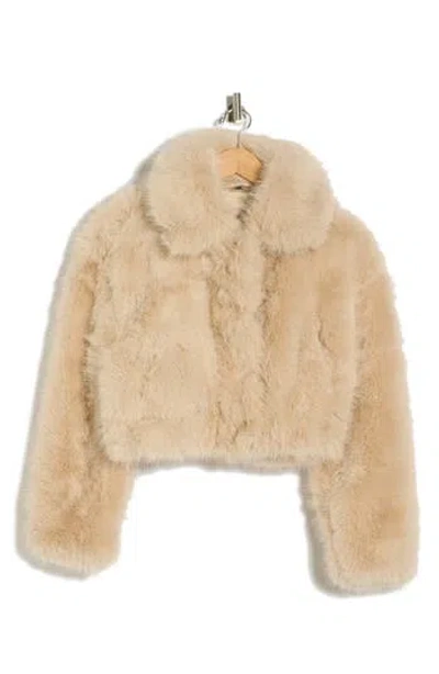 Blanknyc Gram Moment Faux Fur Crop Bomber Jacket In Neutral