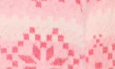 Madden Girl Fair Isle Jacquard Zip Front Hooded Cardigan In Pink