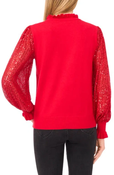 Cece Sequin Sleeve Mock Neck Sweater In Multi