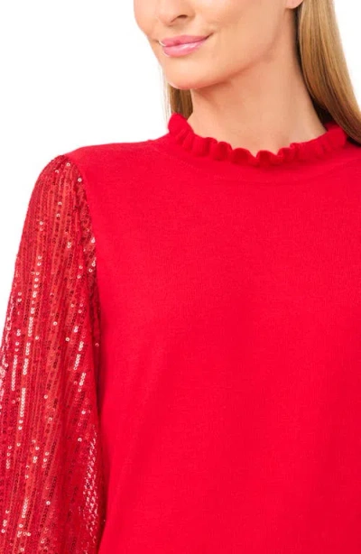 Cece Sequin Sleeve Mock Neck Sweater In Multi