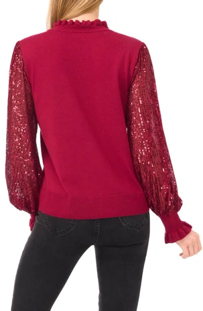 Cece Sequin Sleeve Mock Neck Sweater In Animal Print