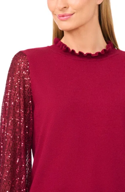 Cece Sequin Sleeve Mock Neck Sweater In Animal Print