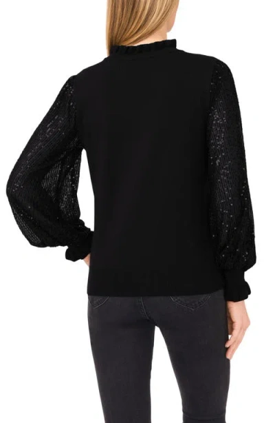 Cece Sequin Sleeve Mock Neck Sweater In Black