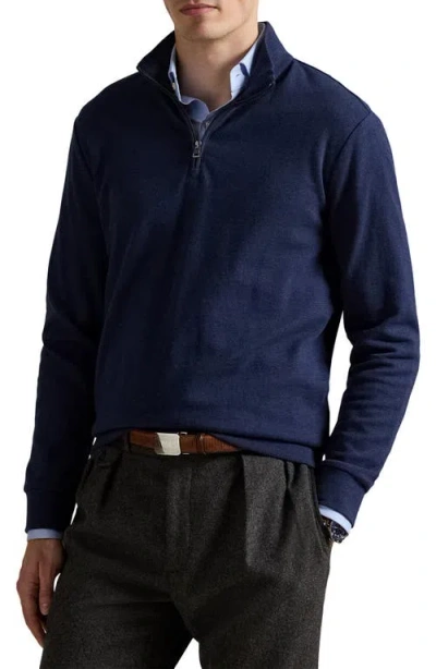 Polo Ralph Lauren Textured Double Knit Quarter Zip Pullover In Blue