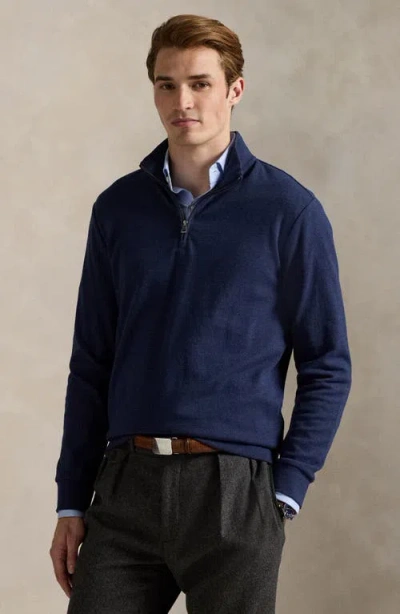 Polo Ralph Lauren Textured Double Knit Quarter Zip Pullover In Blue