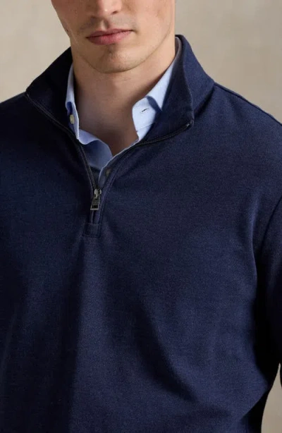 Polo Ralph Lauren Textured Double Knit Quarter Zip Pullover In Blue