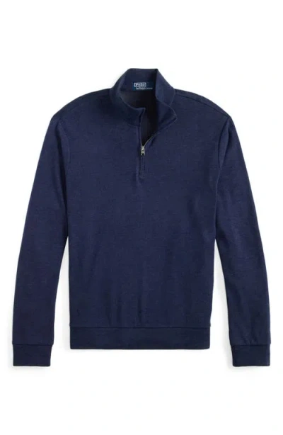 Polo Ralph Lauren Textured Double Knit Quarter Zip Pullover In Blue