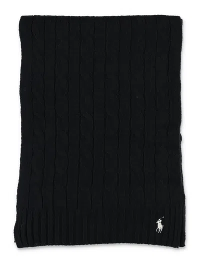 Polo Ralph Lauren Cable Wool-cashmere Scarf In Black