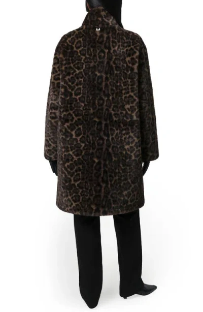 Apparis Blair Dark Leopard Mid-length Coat In Brown