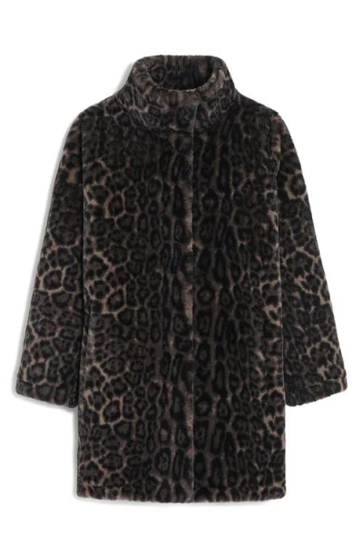 Apparis Blair Dark Leopard Mid-length Coat In Brown