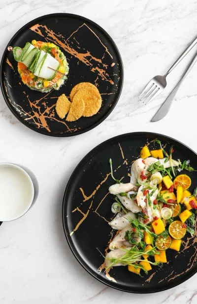 Stone Lain Zora Porcelain 4-piece Dinner Plate Set In Black