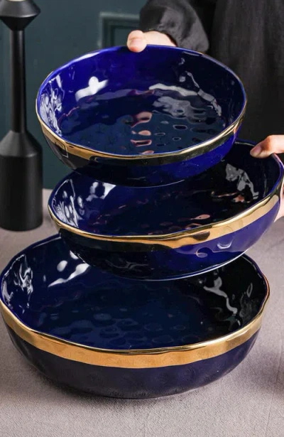 Stone Lain Florian Porcelain 3-piece Serving Shallow Bowl Set In Blue