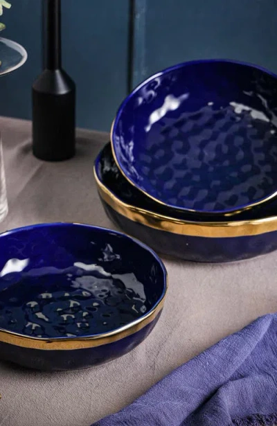 Stone Lain Florian Porcelain 3-piece Serving Shallow Bowl Set In Blue