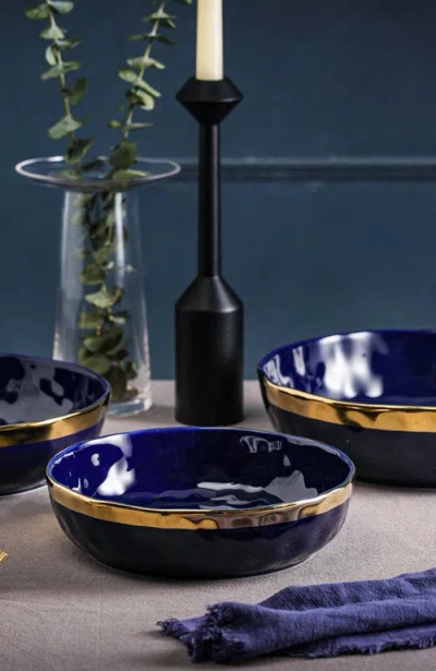 Stone Lain Florian Porcelain 3-piece Serving Shallow Bowl Set In Blue